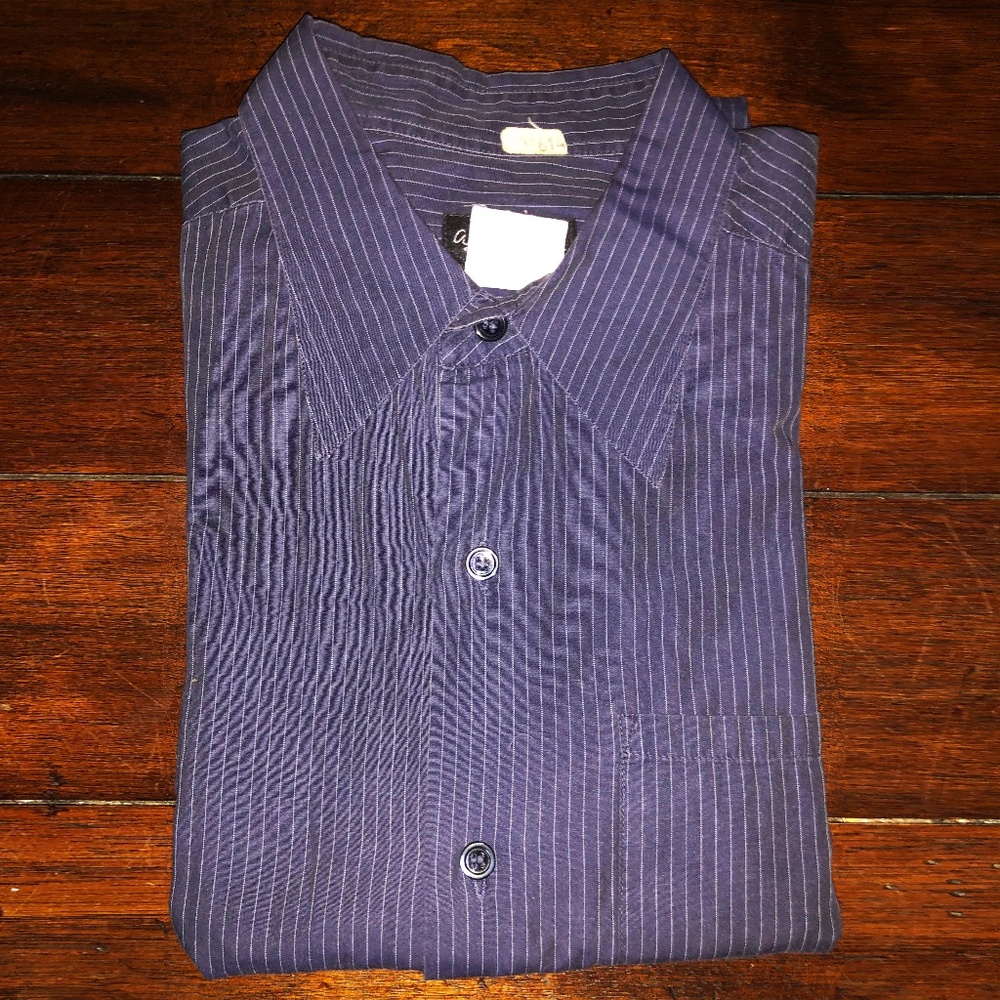 AGNES B. Blue&White Pinstripe Dress Shirt / LATE 80s
